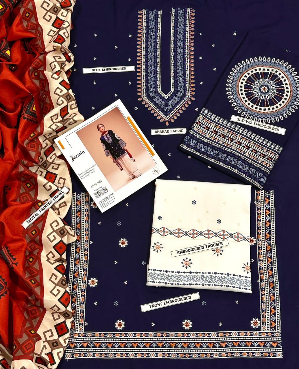 DHANAK 3PC Embroidered by JAZMIN