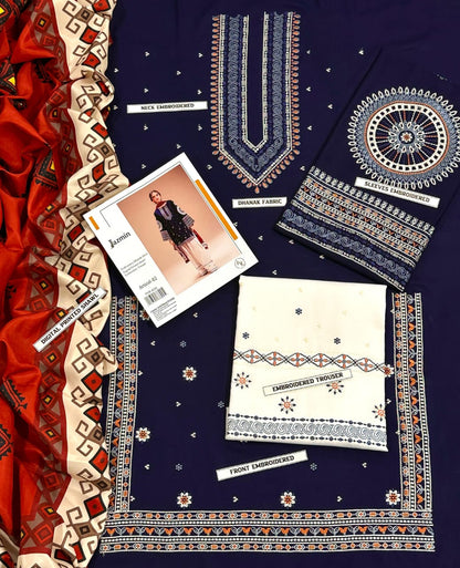 DHANAK 3PC Embroidered by JAZMIN