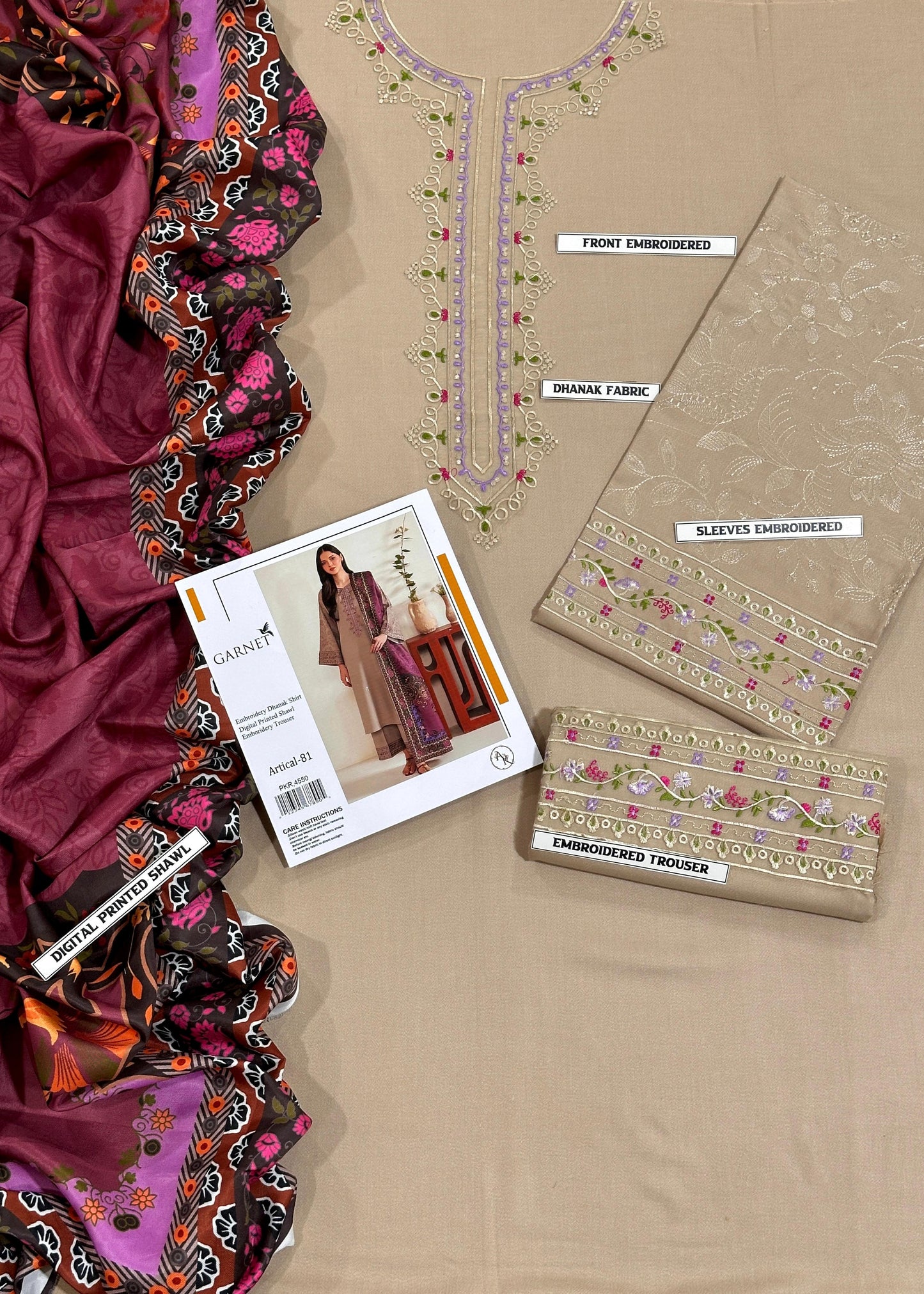 PREMIUM QUALITY DHANAK SUIT BY GARNET