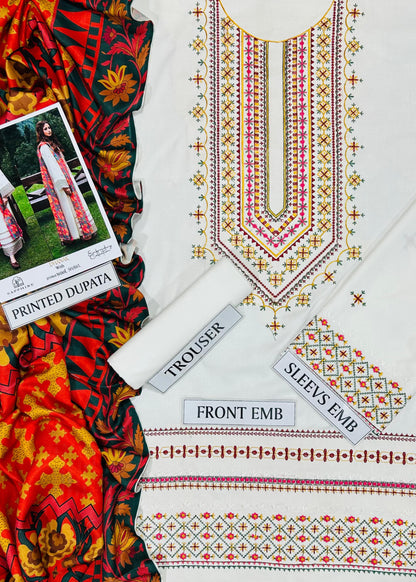 PREMIUM QUALITY DHANAK 3PC EMB SUIT BY SAPPHIRE