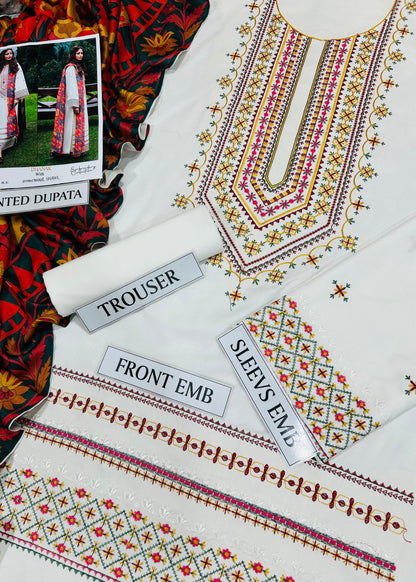 PREMIUM QUALITY DHANAK 3PC EMB SUIT BY SAPPHIRE